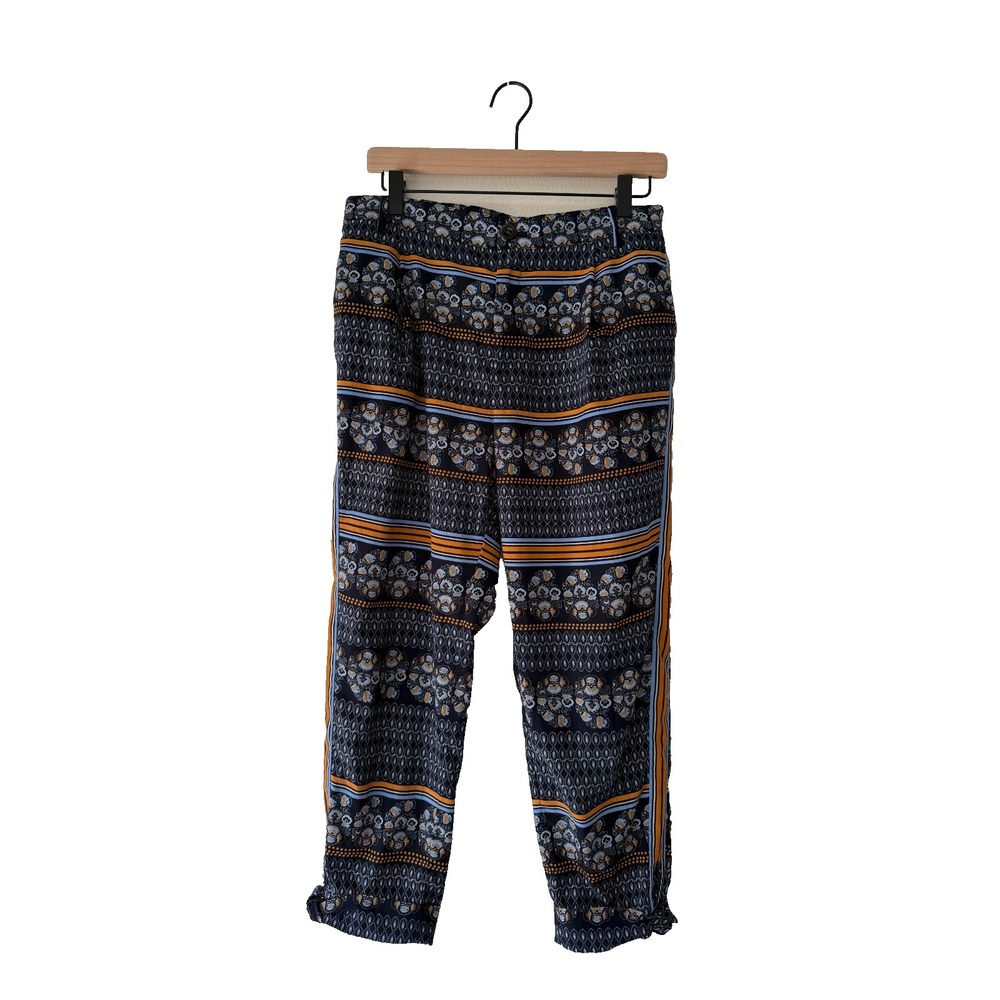 Elevenses Anthropologie Pants Womens 8 Multicolor Boho Cropped Rolled Cuff Flowy